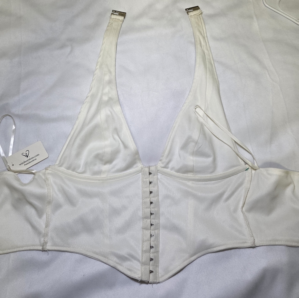 Windsor Corset Linen Blend Halter Top- Size Lg Ivory NWT - Picture 5 of 9